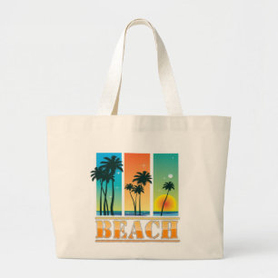 Bolsa Tote Grande Saco de Praia Brilho do Nascer do Sol e Palmeiras