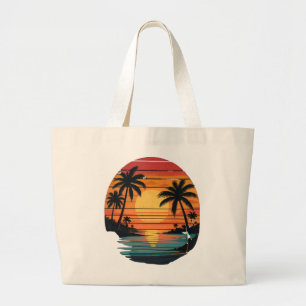 Bolsa Tote Grande Saco de Praia Tropical ao Pôr do Sol