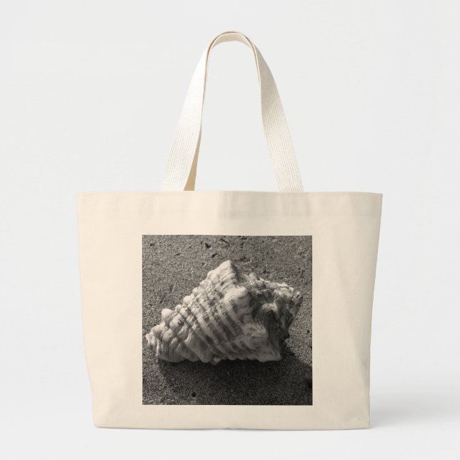 Bolsa Tote Grande Saco de Tocha de Conch Seashell Black and White Be (Frente)