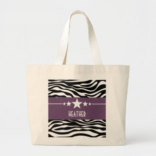 Bolsa Tote Grande Saco de Topete Zebra Estrela Roxa