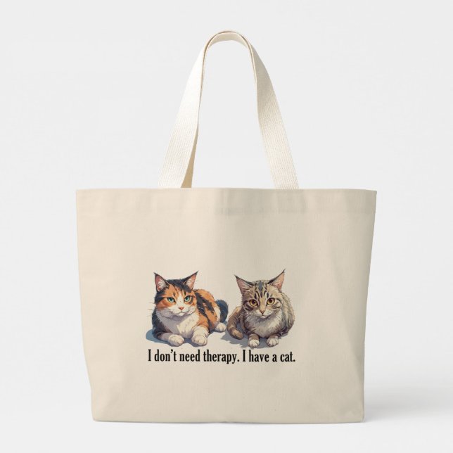 Bolsa Tote Grande Saco de Toque com design de Tema Gato Engraçado (Verso)