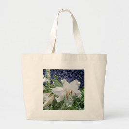 Bolsa Tote Grande Saco de Toques Floral Branco Lily