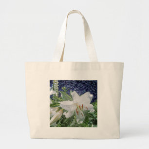 Bolsa Tote Grande Saco de Toques Floral Branco Lily