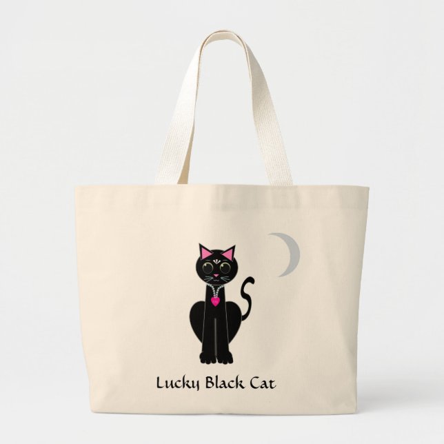 Bolsa Tote Grande Saco de Toques Grandes de Gato Negro Sortudo (Frente)