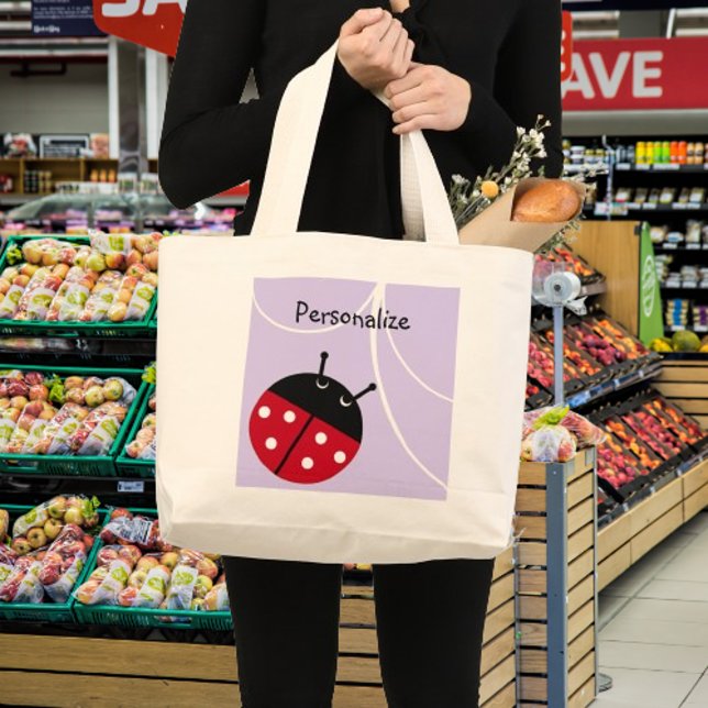 Bolsa Tote Grande Saco de Totebag Lady Bug da lavanda (Lavender Lady Bug Large Tote Bag)