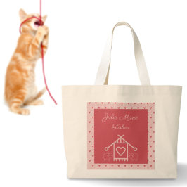 Bolsa Tote Grande Saco de tricô, corações e ovelhas cor-de-rosa