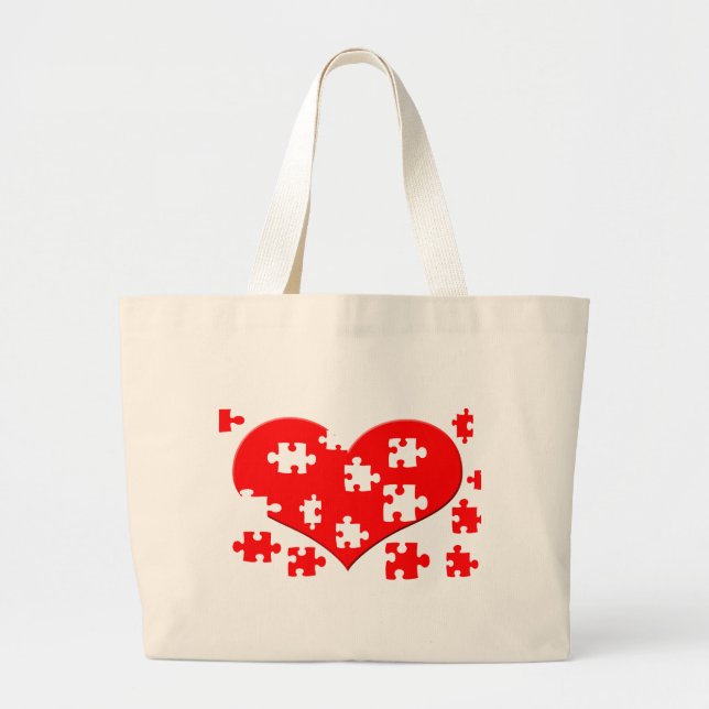 Bolsa Tote Grande Saco do quebra-cabeça do coração (Frente)