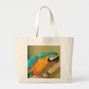 Bolsa Tote Grande Saco Dourado azul da pintura do papagaio do Macaw
