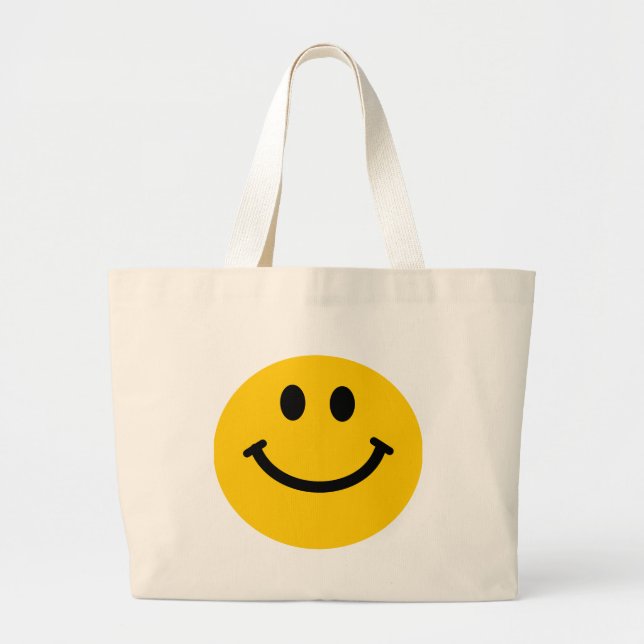 Bolsa Tote Grande Saco feliz amarelo da cara (Frente)
