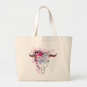 Bolsa Tote Grande Saco Funky do tatuagem do crânio do boi