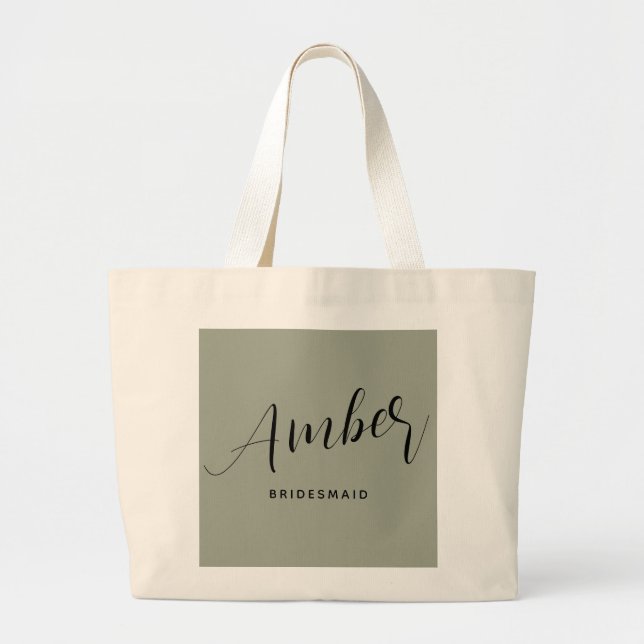Bolsa Tote Grande Saco grande com nome de dama de honra e escrita mo (Frente)