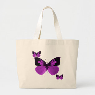 Bolsa Tote Grande Saco preto e roxo da borboleta
