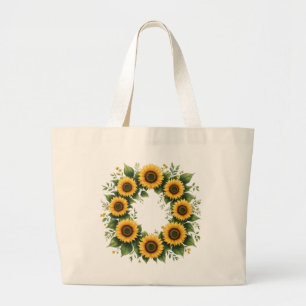 Bolsa Tote Grande Saco Tote de Coroa de Girassol Dourado Elegante