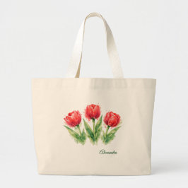 Bolsa Tote Grande Saco Tote de Tulipas Vermelhas Aquareladas Persona
