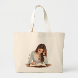 Bolsa Tote Grande Saco Tote Ilustração de Mulher Estética Escrevendo