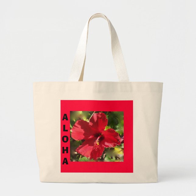 Bolsa Tote Grande Saco-totebag do Hibiscus Vermelho do Havaí (Frente)