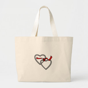 Bolsa Tote Grande Saco vermelho da fita dos corações de prata