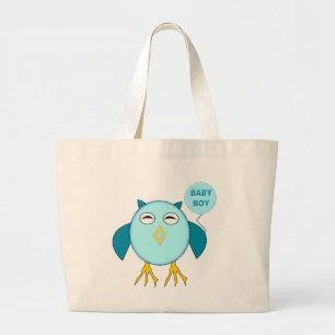 Bolsa Tote Grande Sacola azul bonito da coruja do bebé