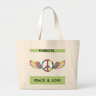 Bolsa Tote Grande Sacola da paz e do amor dos papagaios