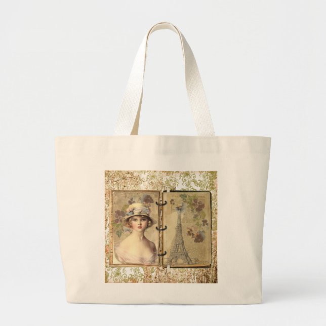 Bolsa Tote Grande Sacola de Paris do vintage (Frente)