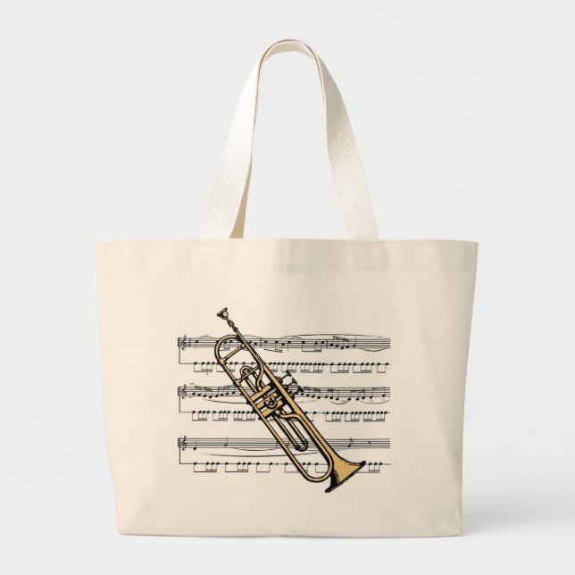 Bolsa Tote Grande Sacola do fundo da música da trombeta 11 B w/Sheet (Frente)