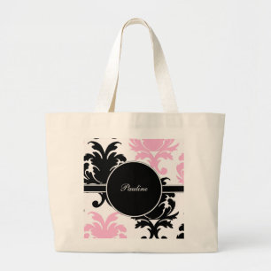 Bolsa Tote Grande Sacola do monograma do damasco