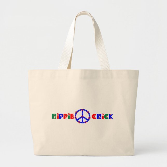 Bolsa Tote Grande Sacola do pintinho do Hippie com sinal de paz (Frente)