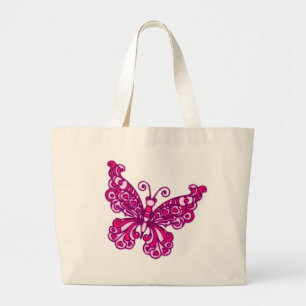 Bolsa Tote Grande Sacola do rosa & dos azuis marinhos da borboleta