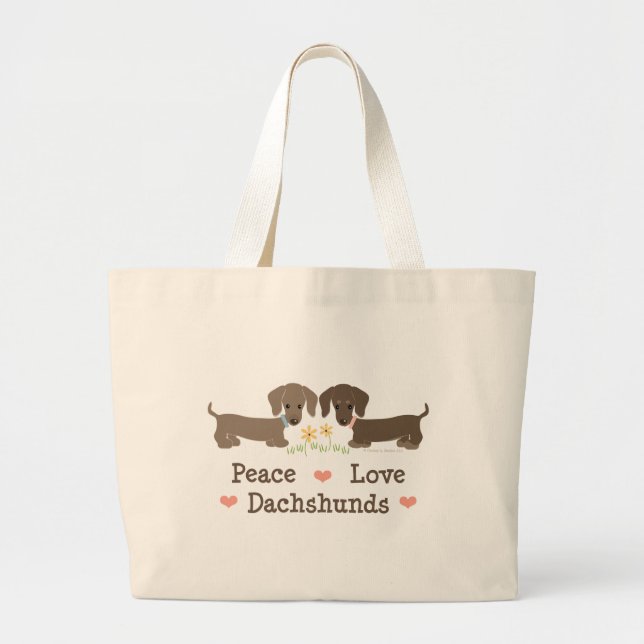 Bolsa Tote Grande Sacola dos Dachshunds do amor da paz (Frente)