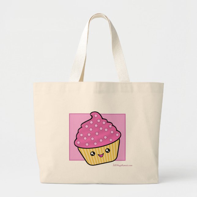 Bolsa Tote Grande Sacola mega do cupcake de Kawaii (Frente)