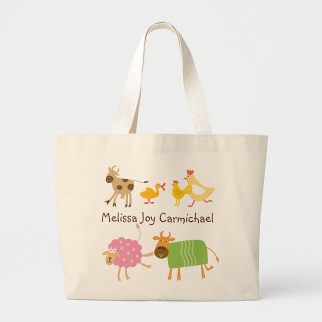 Bolsa Tote Grande Sacola personalizada dos animais de fazenda (Frente)