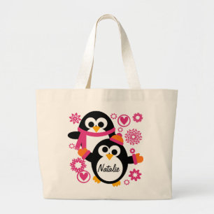 Bolsa Tote Grande Sacola personalizada dos pinguins do inverno