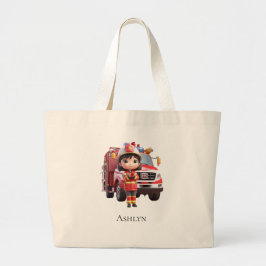 Bolsa Tote Grande Sacola Personalizada Kawaii de Menina Bombeira 3D