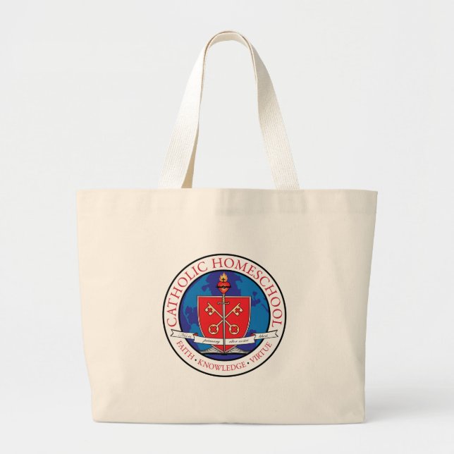 Bolsa Tote Grande Sacolas católicas da crista de Homeschool (Frente)