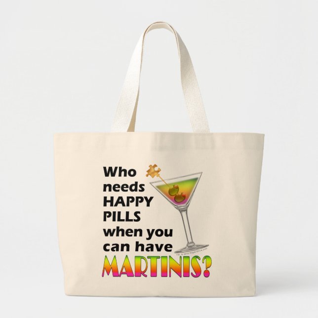 Bolsa Tote Grande Sacolas de Compras - Martinis vs. Pílulas da Felic (Frente)