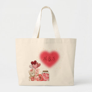 Bolsa Tote Grande Sacos de São Valentão e Urso de Pelúcia