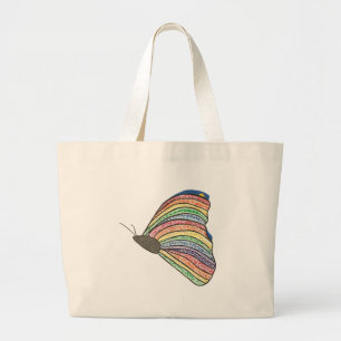 Bolsa Tote Grande Sacos de Tota da Canvas da Borboleta do Arco-Íris 