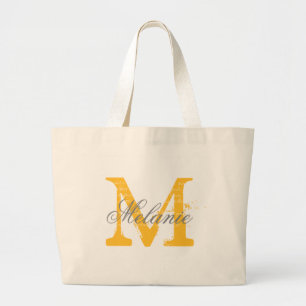 Bolsa Tote Grande Sacos de tote de cinza personalizada e de monogram