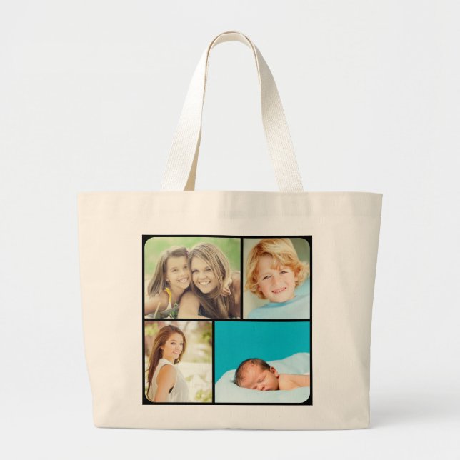 Bolsa Tote Grande Sacos de Tote de Colagem de Fotos da Família Perso (Frente)