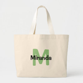 Bolsa Tote Grande Sage green, nome e solha inicial