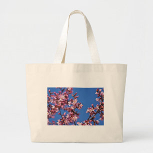 Bolsa Tote Grande Sakura Cherry Blossoms tocando azul
