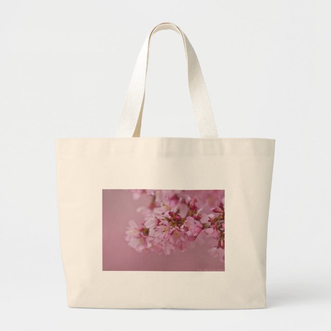 Bolsa Tote Grande Sakura Flores de Cerejeira Rosa Pálido Reflexos (Frente)