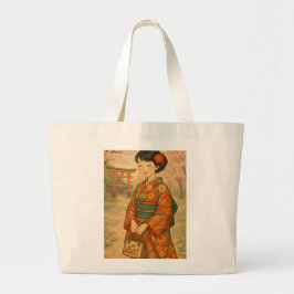 Bolsa Tote Grande Sakura Path - Kimono Girl Tote Bag