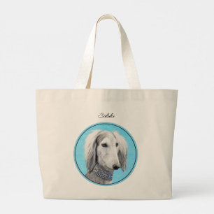 Bolsa Tote Grande Saluki Painting Silver Feathering Original Dog Art