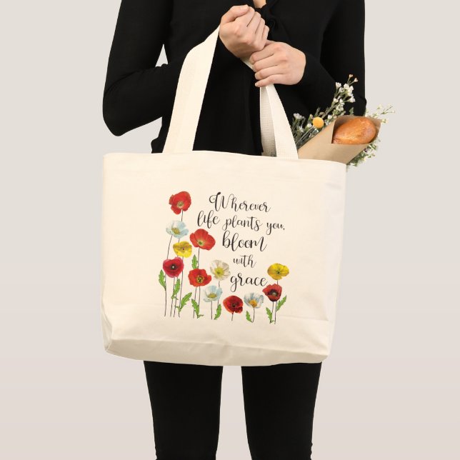 Bolsa Tote Grande Sangue com flores de grana (Frente (produto))
