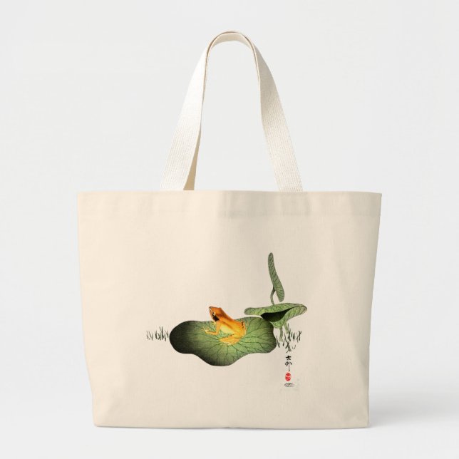 Bolsa Tote Grande Sapo amarelo no Lotus Leaf (Frente)