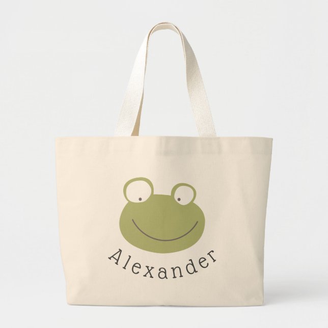 Bolsa Tote Grande Sapo de Cute de Nome Personalizável (Frente)