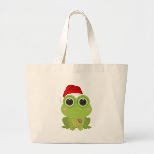 Bolsa Tote Grande Sapo de Natal Fofo Chapéu de Papai Noel Inverno Fe