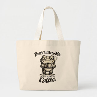 Bolsa Tote Grande Sapo Mal-Humorado Engraçado Bebendo Café