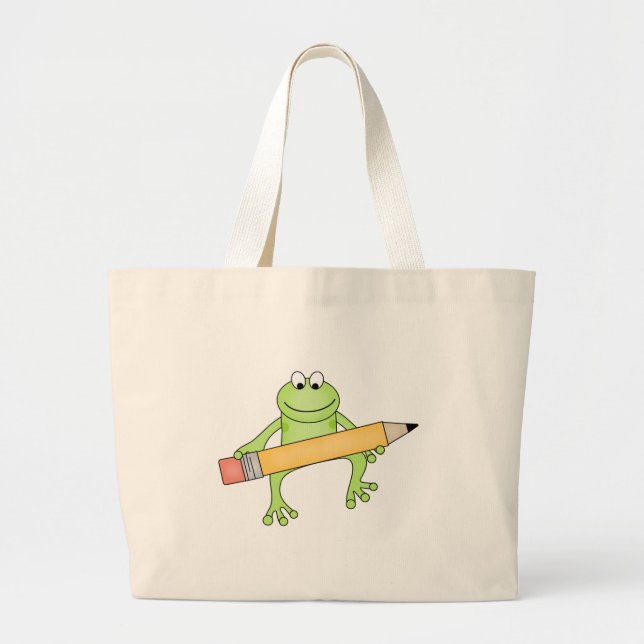 Bolsa Tote Grande Sapo verde com lápis (Frente)
